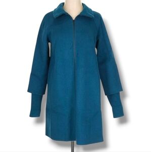 Forte Cashmere Teal Wool Blend Ribbed Sweater Coat Kinross Knit
